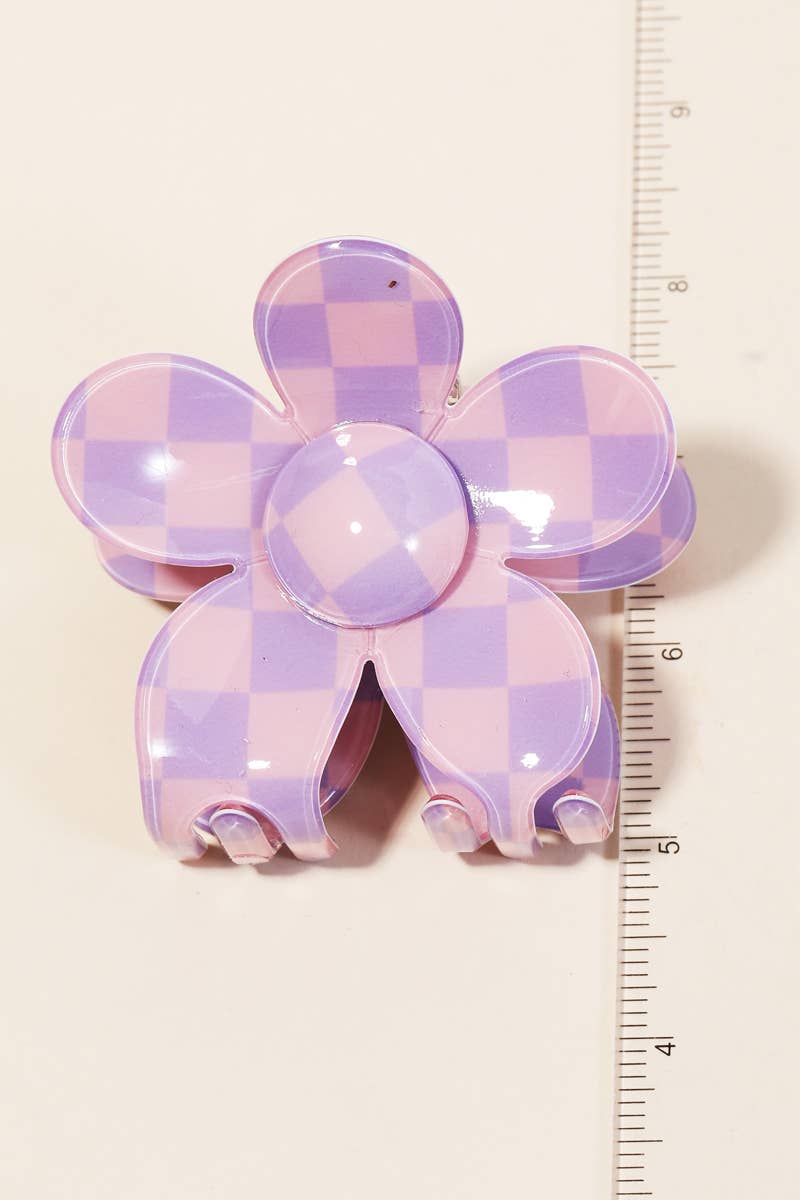 Checkered Pattern Flower Hair Clip Set: MULTI