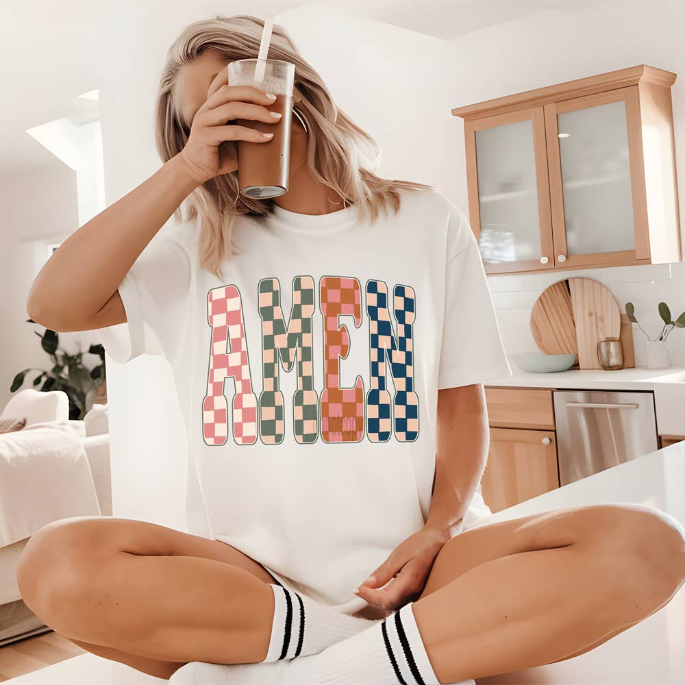 Checkered Retro Amen DTF Heat Transfer