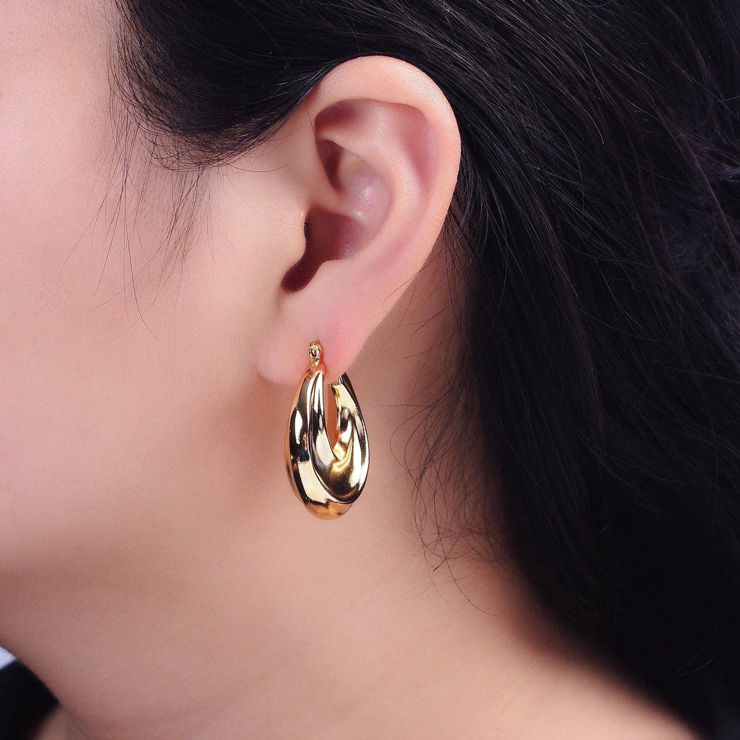 Gold Filled 30mm Chubby Twirl French Lock Latch Hoop Earring