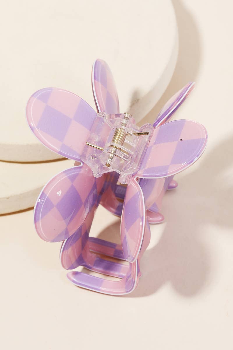 Checkered Pattern Flower Hair Clip Set: MULTI