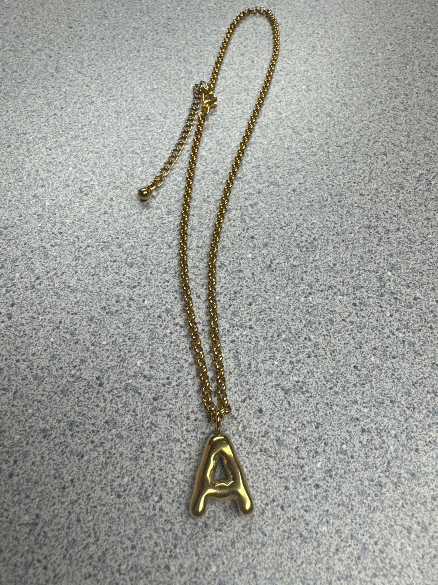 Bubble Letter A Gold Chain Necklace