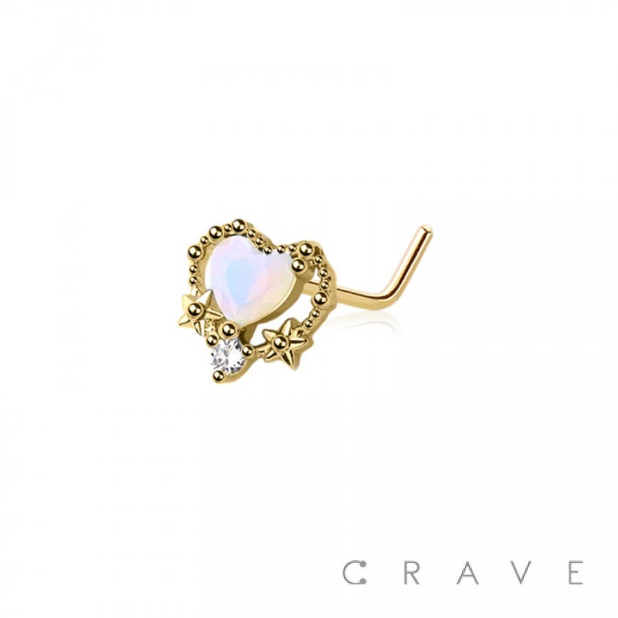 Opal Heart L-Shaped Nose Ring-Body Jewelry