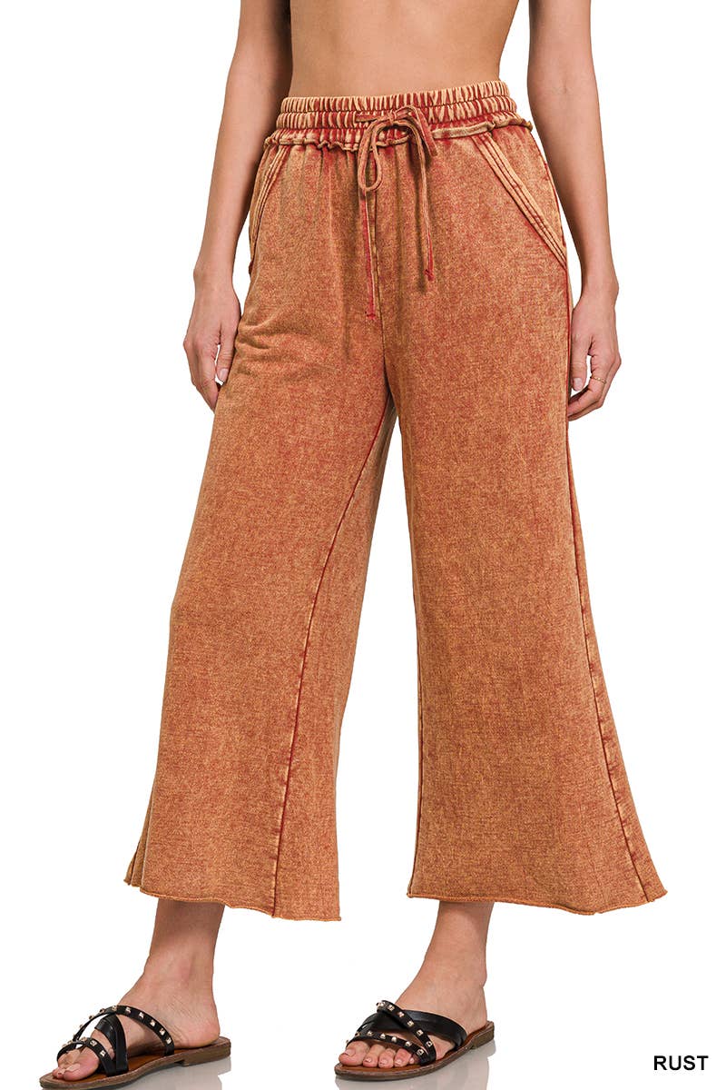 Jesse-Rust Colored Washed French Terry Palazzo With Pockets