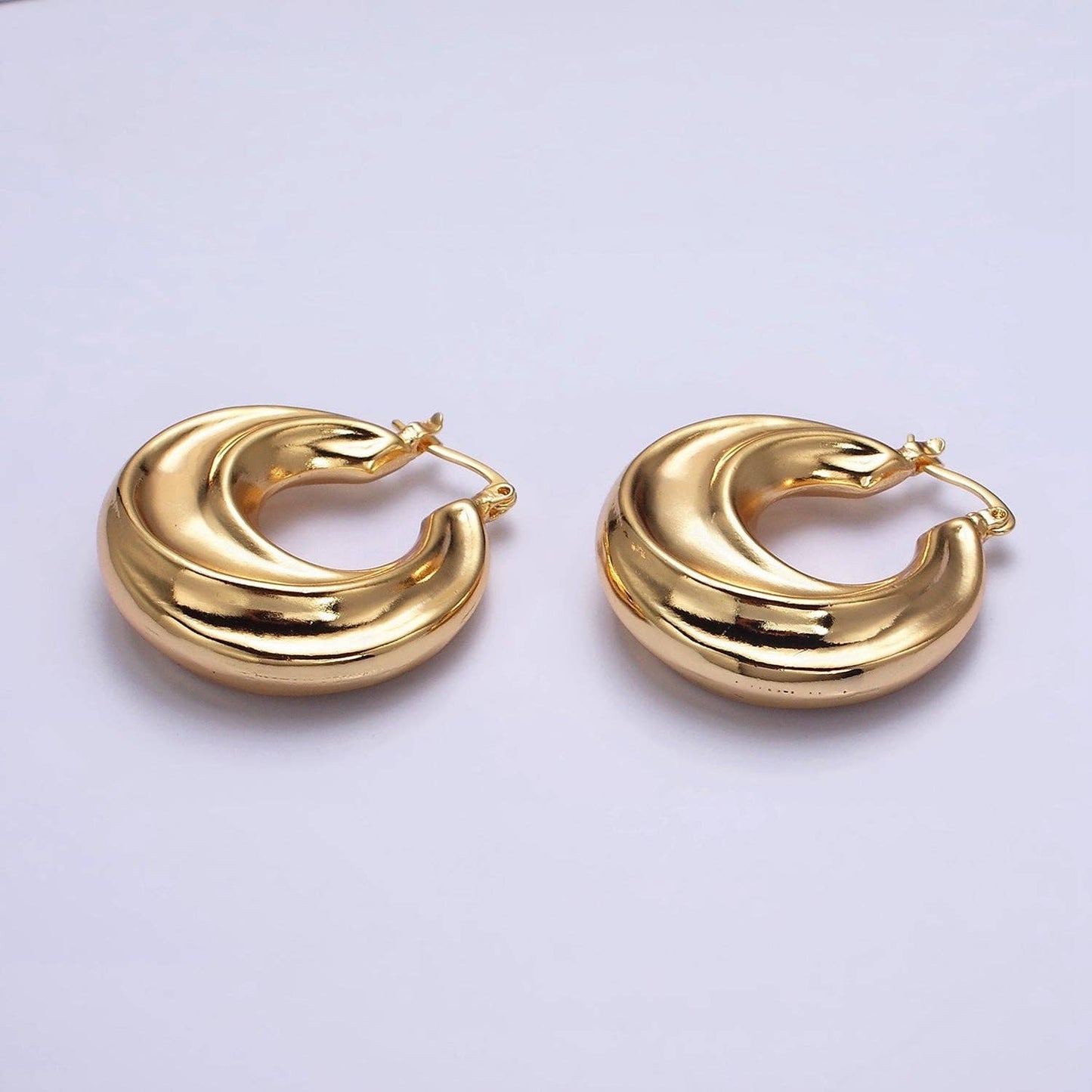Gold Filled 30mm Chubby Twirl French Lock Latch Hoop Earring