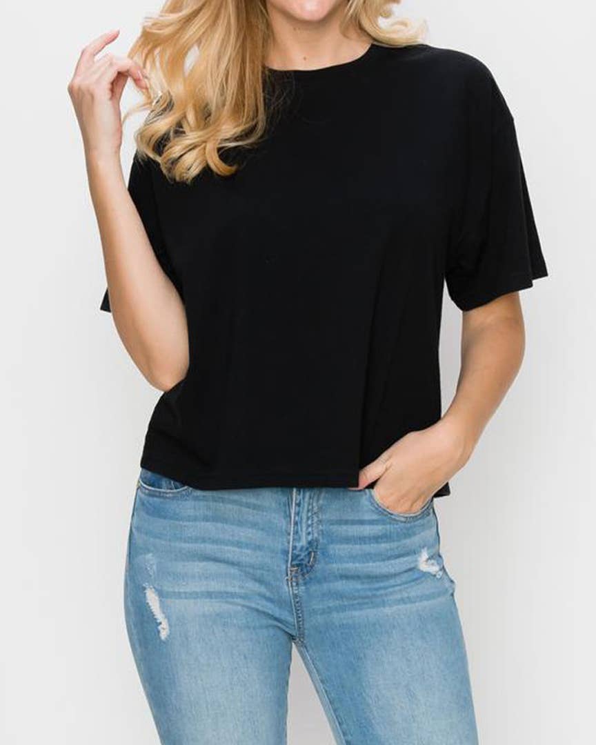 DIE CUT 100% Cotton Solid short sleeve crew neck crop Tee