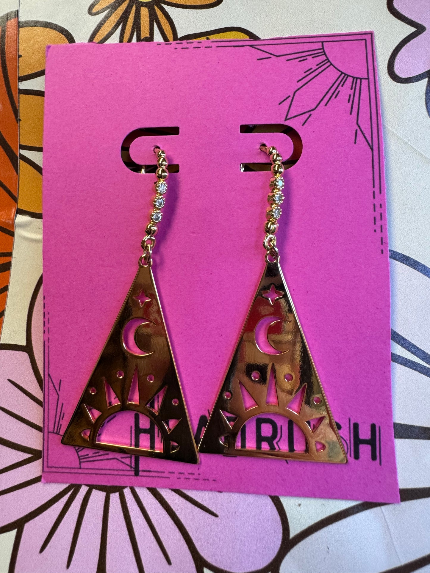 Sun and Moon Gold Dangle Earrings