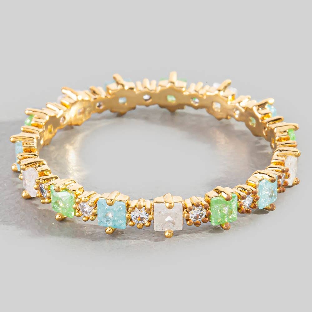 Evelyn-Gold Dipped Square Cz Studded Ring