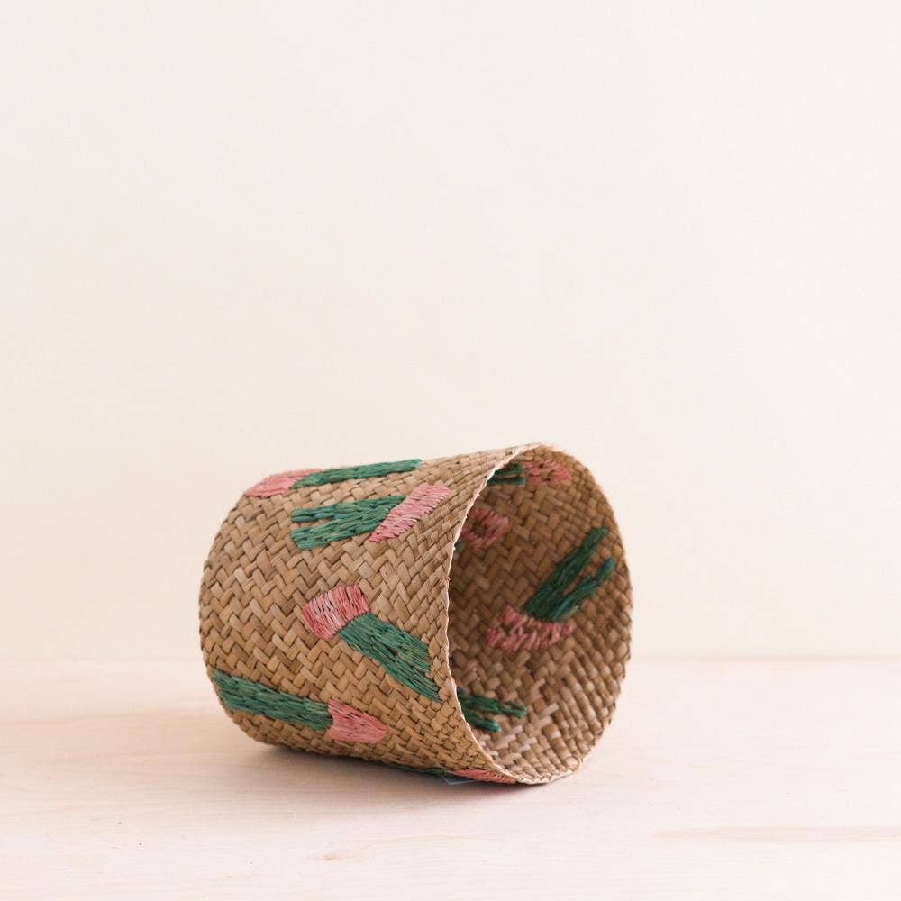 Cactus Embroidery Seagrass Basket - Handmade Bins | LIKHÂ
