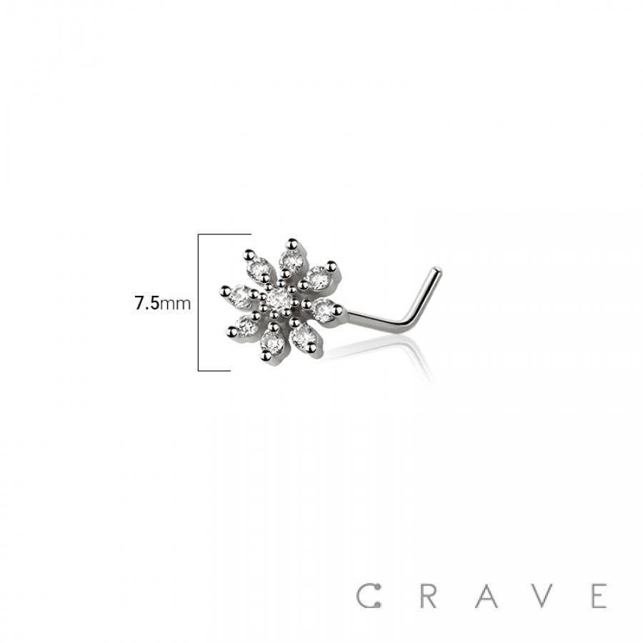 Decked Out Flower and Gemstone-L Shaped Nose Ring