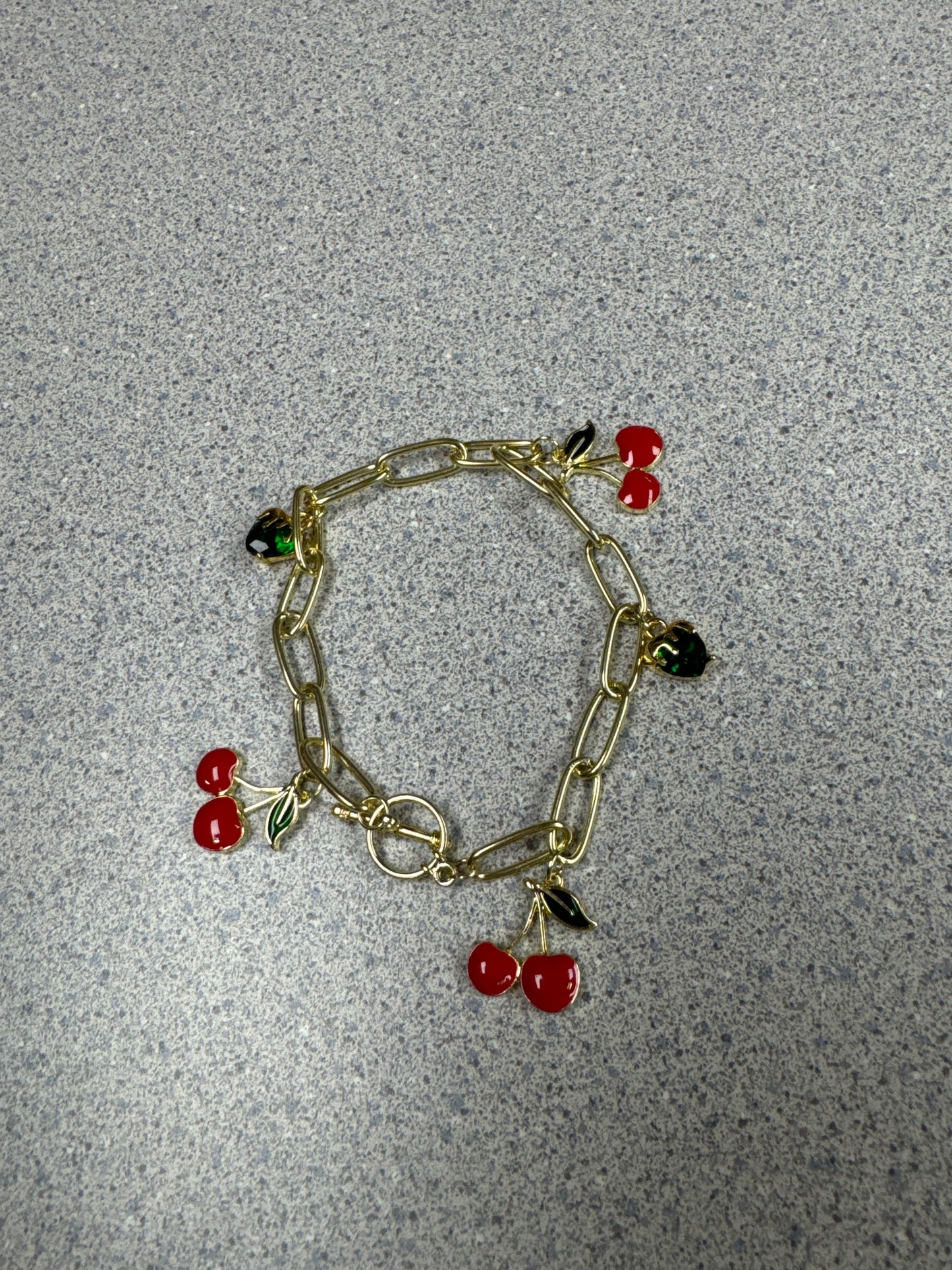 Cherries & Hearts Gold Chain Bracelet