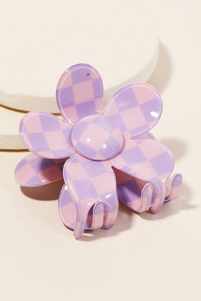 Checkered Pattern Flower Hair Clip Set: MULTI