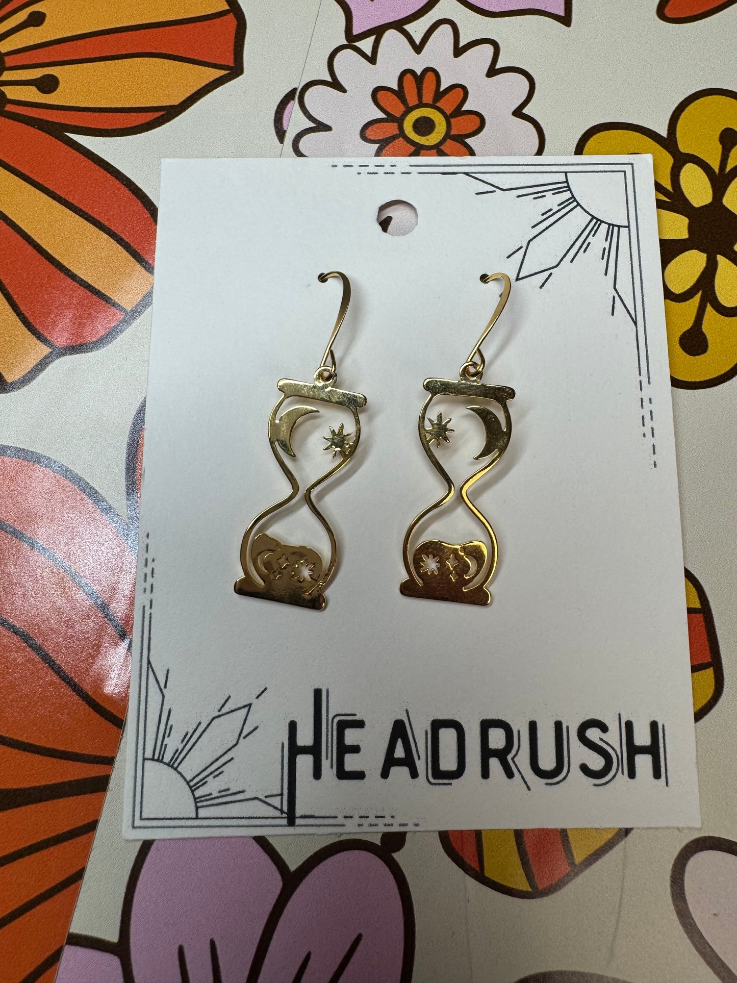 Gold Hourglass Dangle Earrings