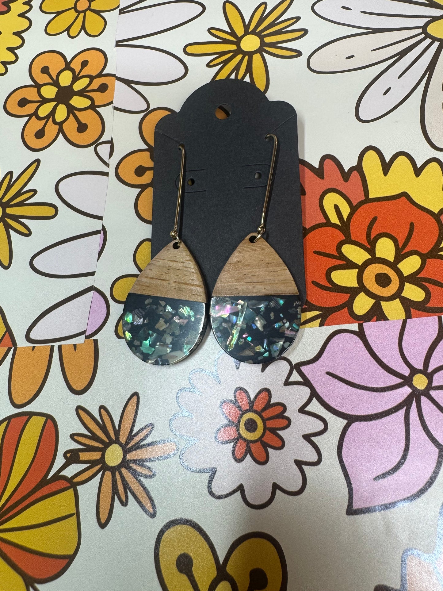 Elizabeth-Two Tone Stone and Wood Dangle Earrings