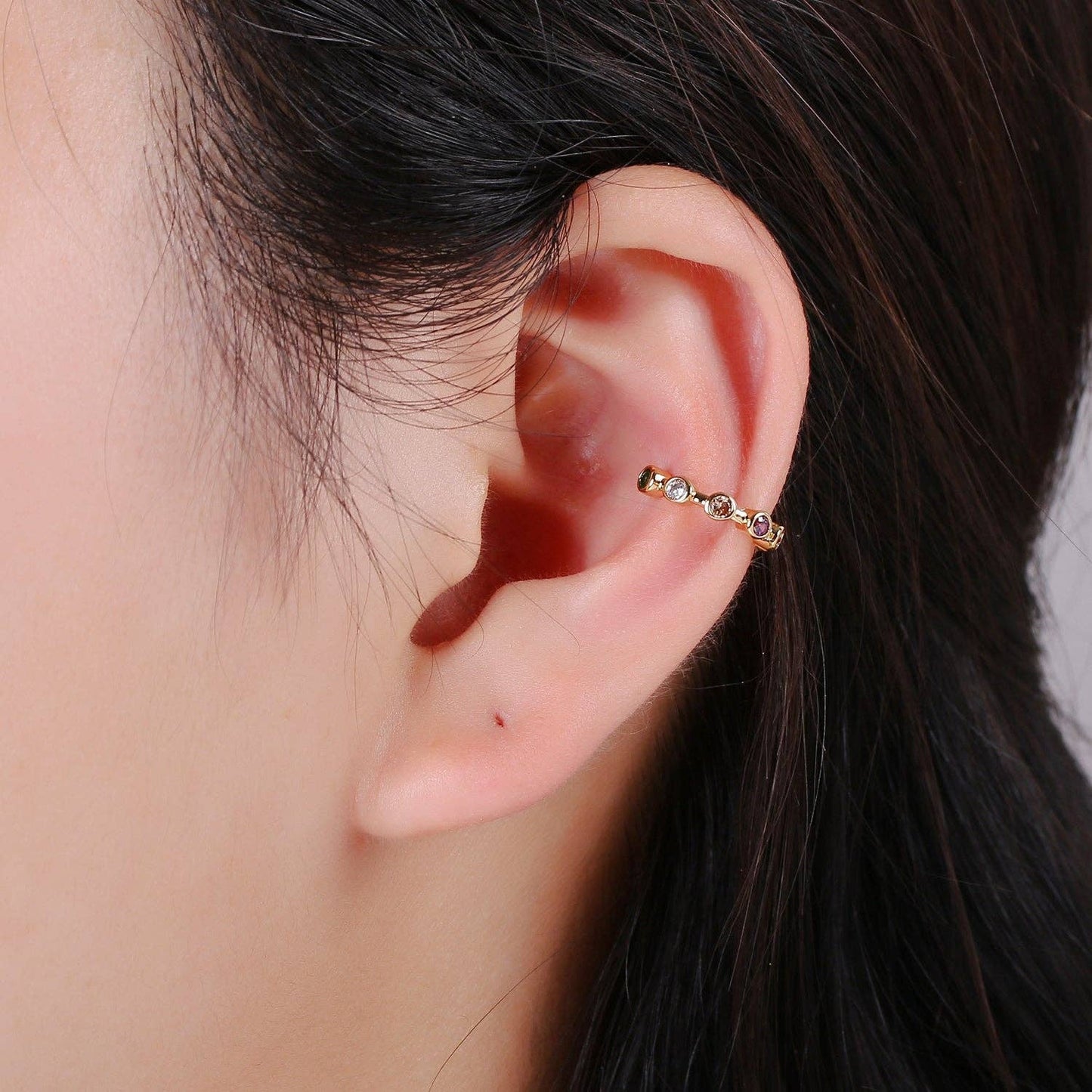 Rainbow Dots Gold Filled Earcuff