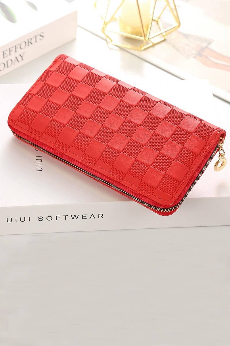 Libby-Checkered Monogram Vegan Leather Wallet