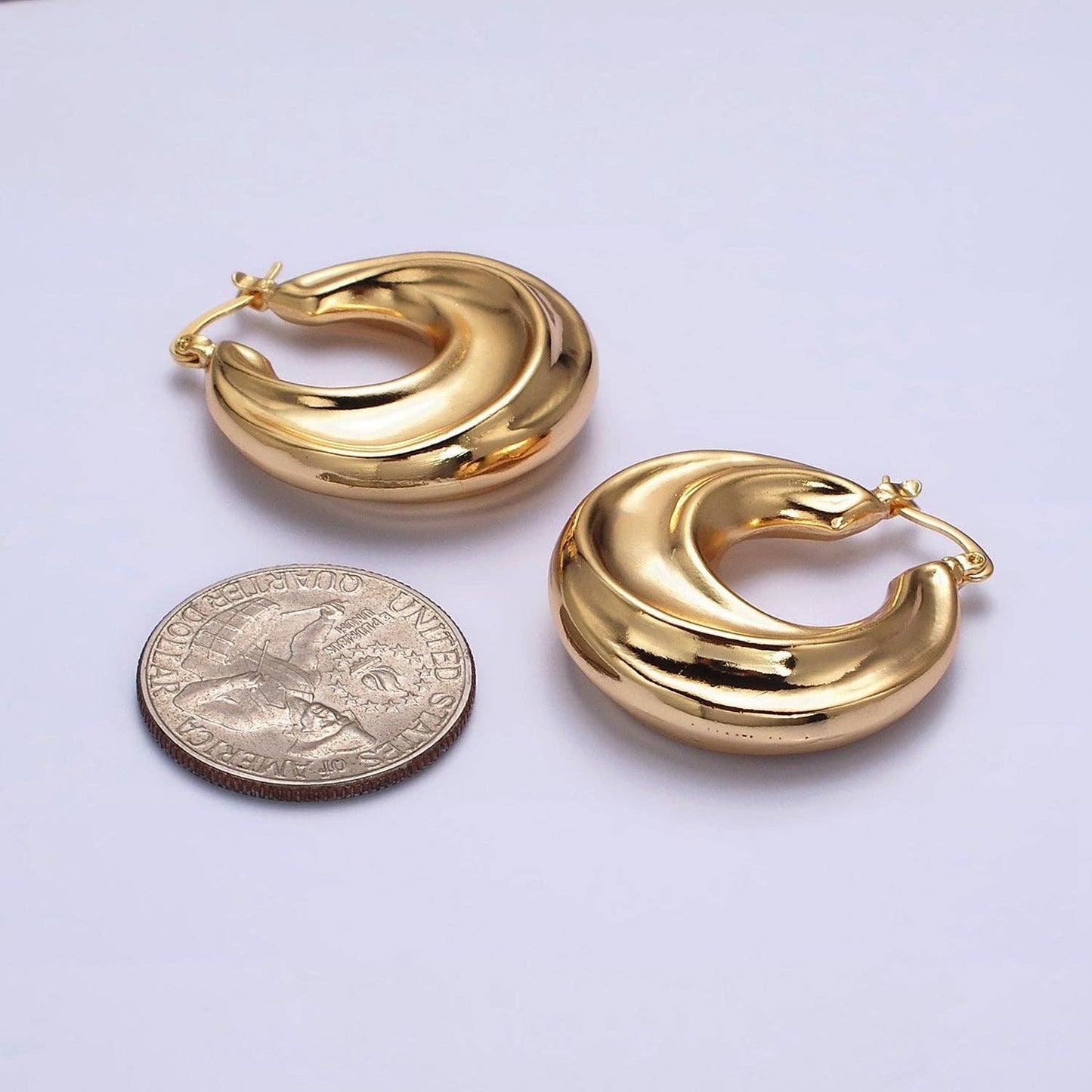 Gold Filled 30mm Chubby Twirl French Lock Latch Hoop Earring