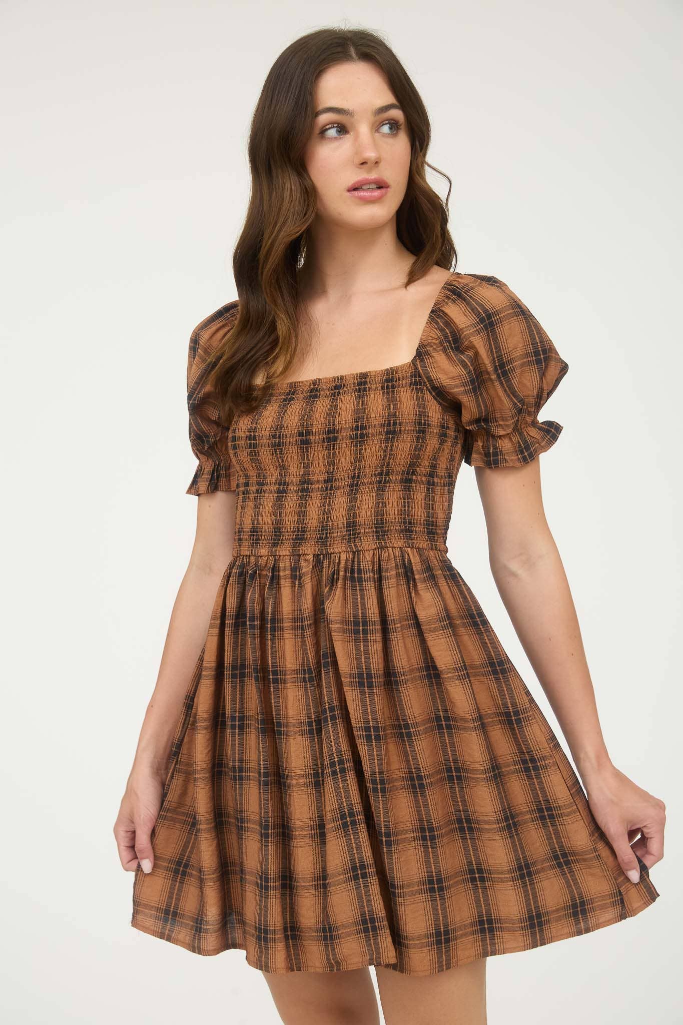 Annie-Plaid MIDI Dresss