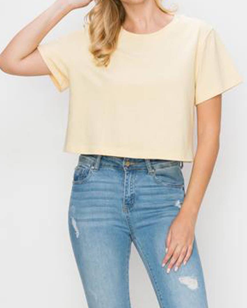 DIE CUT 100% Cotton Solid short sleeve crew neck crop Tee