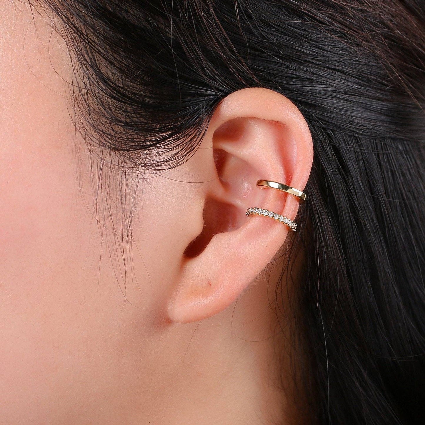 Double CZ Pave Ear Cuff, Gold Filled Wrap Earrings: Rainbow