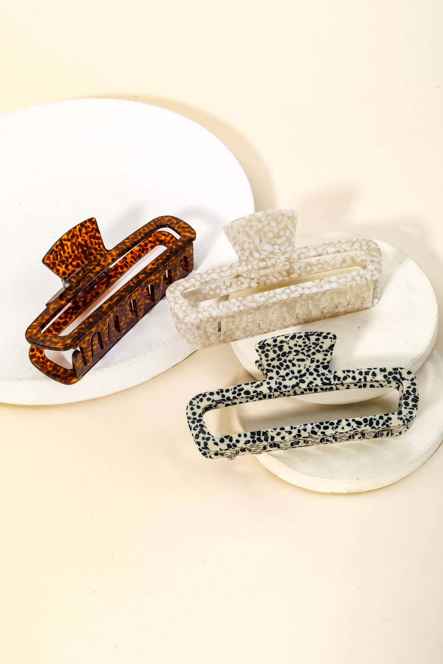 Assorted Acetate Pattern Rectagle Hair Claw Set: MULTI