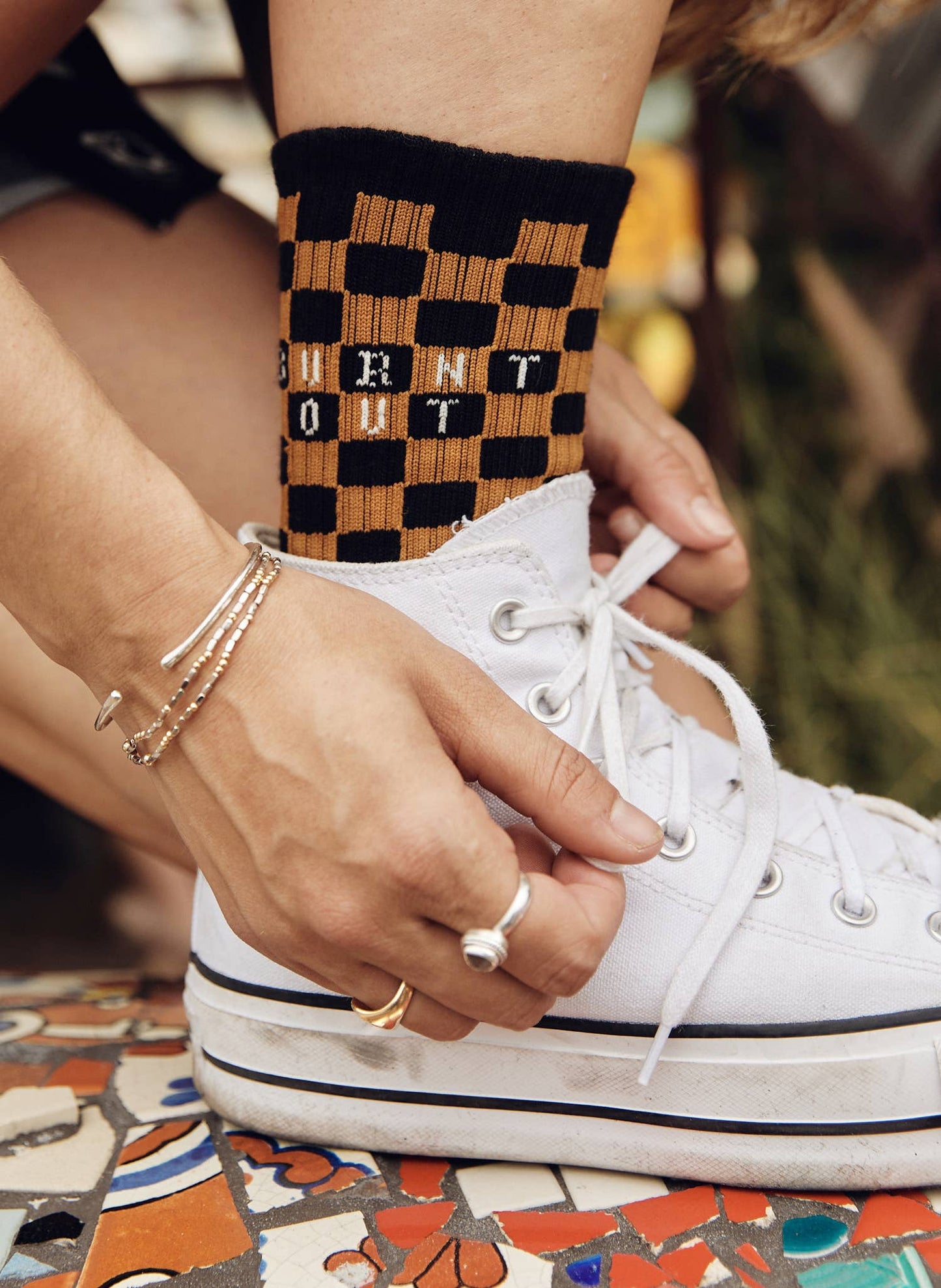 Burnt Out Vintage Crew Checkerboard Socks