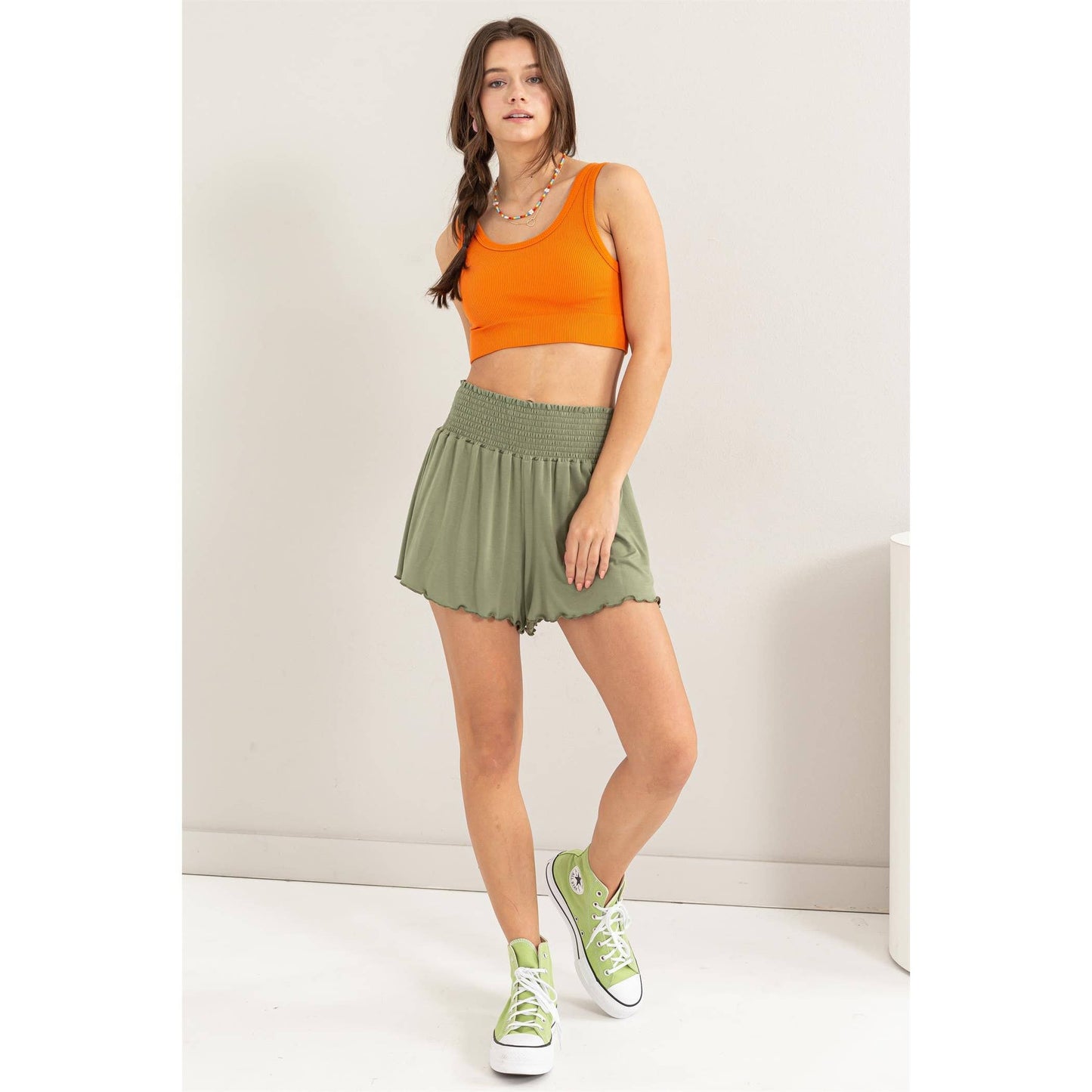 Judy-Jersey Smocked Waist Shorts