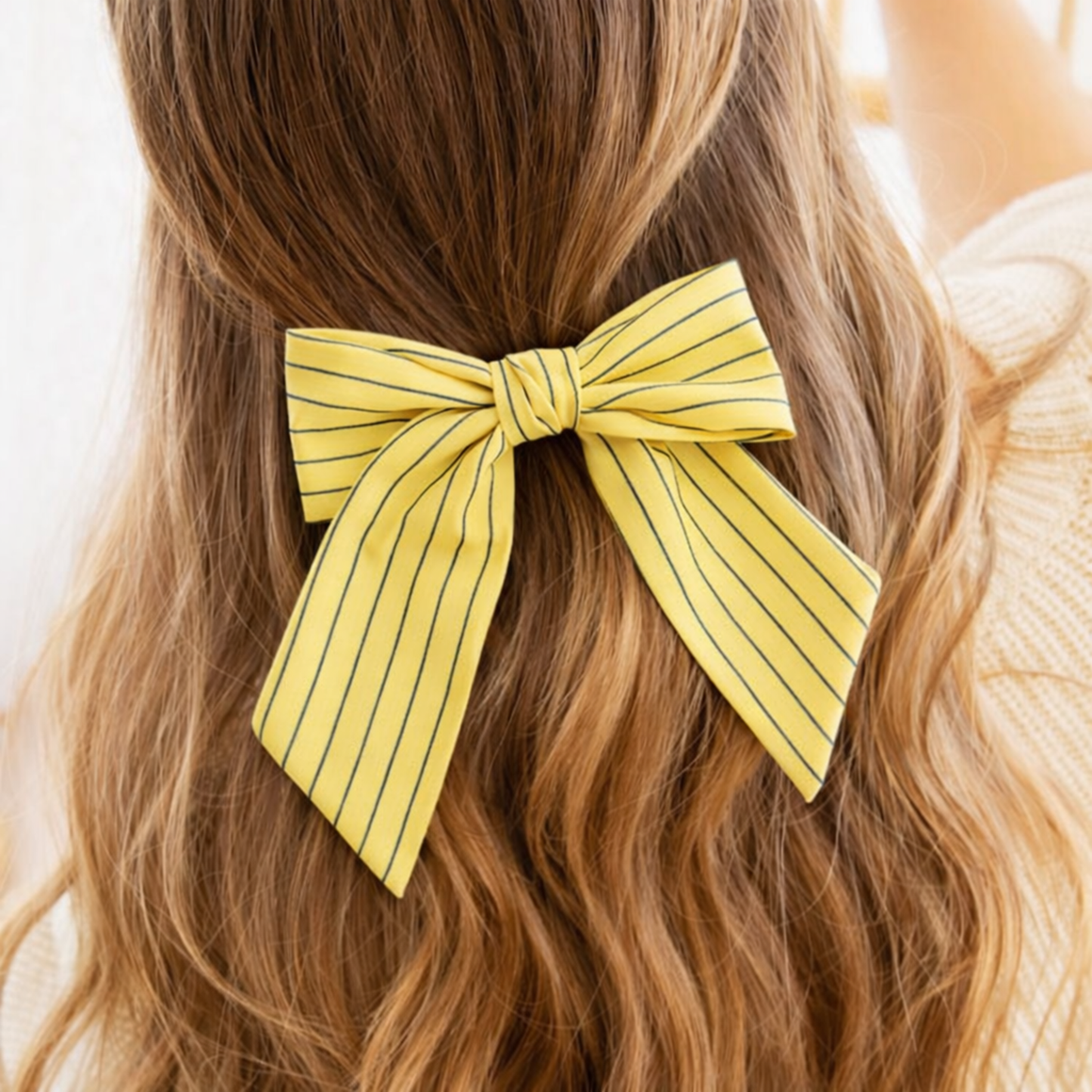 Striped Ribbon Bow Hair Clip – Classic Preppy Style