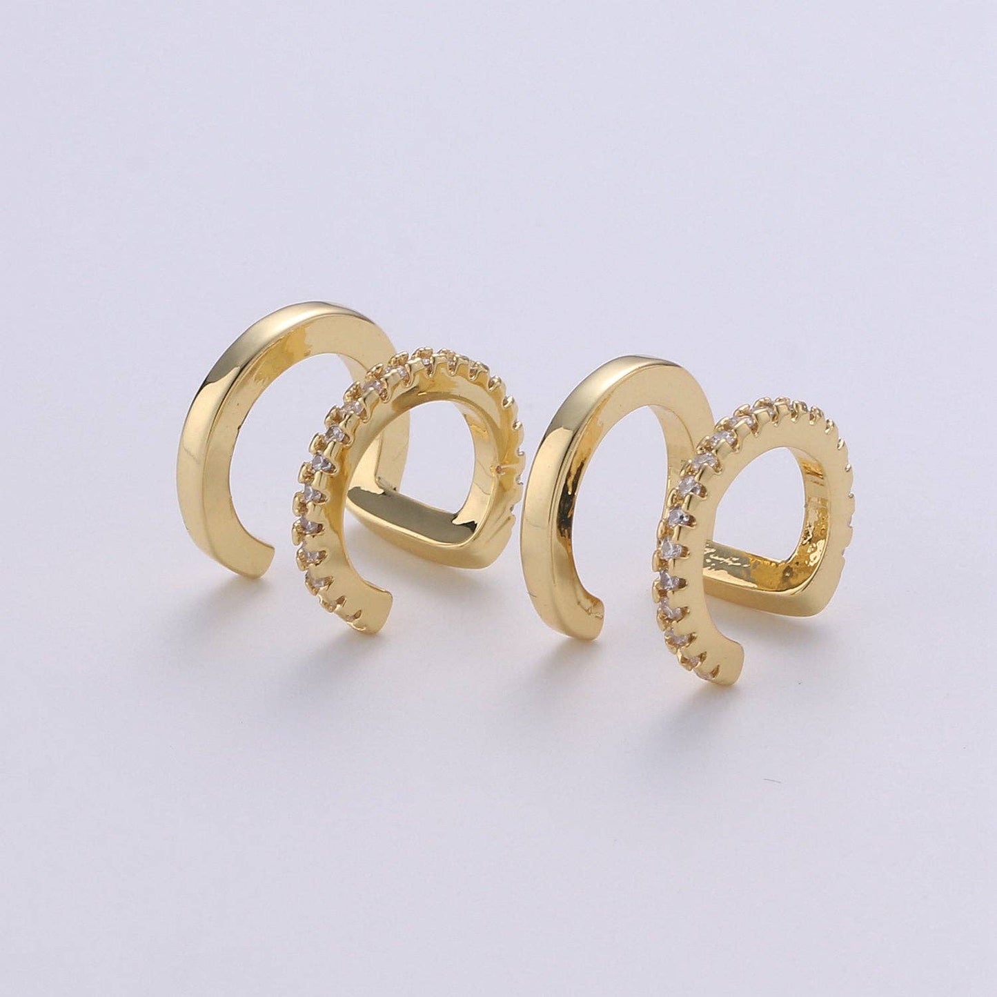 Double CZ Pave Ear Cuff, Gold Filled Wrap Earrings: Rainbow