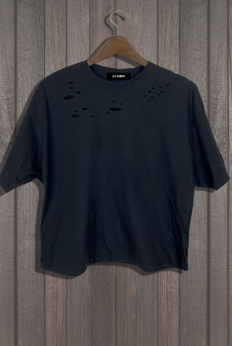 DIE CUT 100% Cotton Solid short sleeve crew neck crop Tee