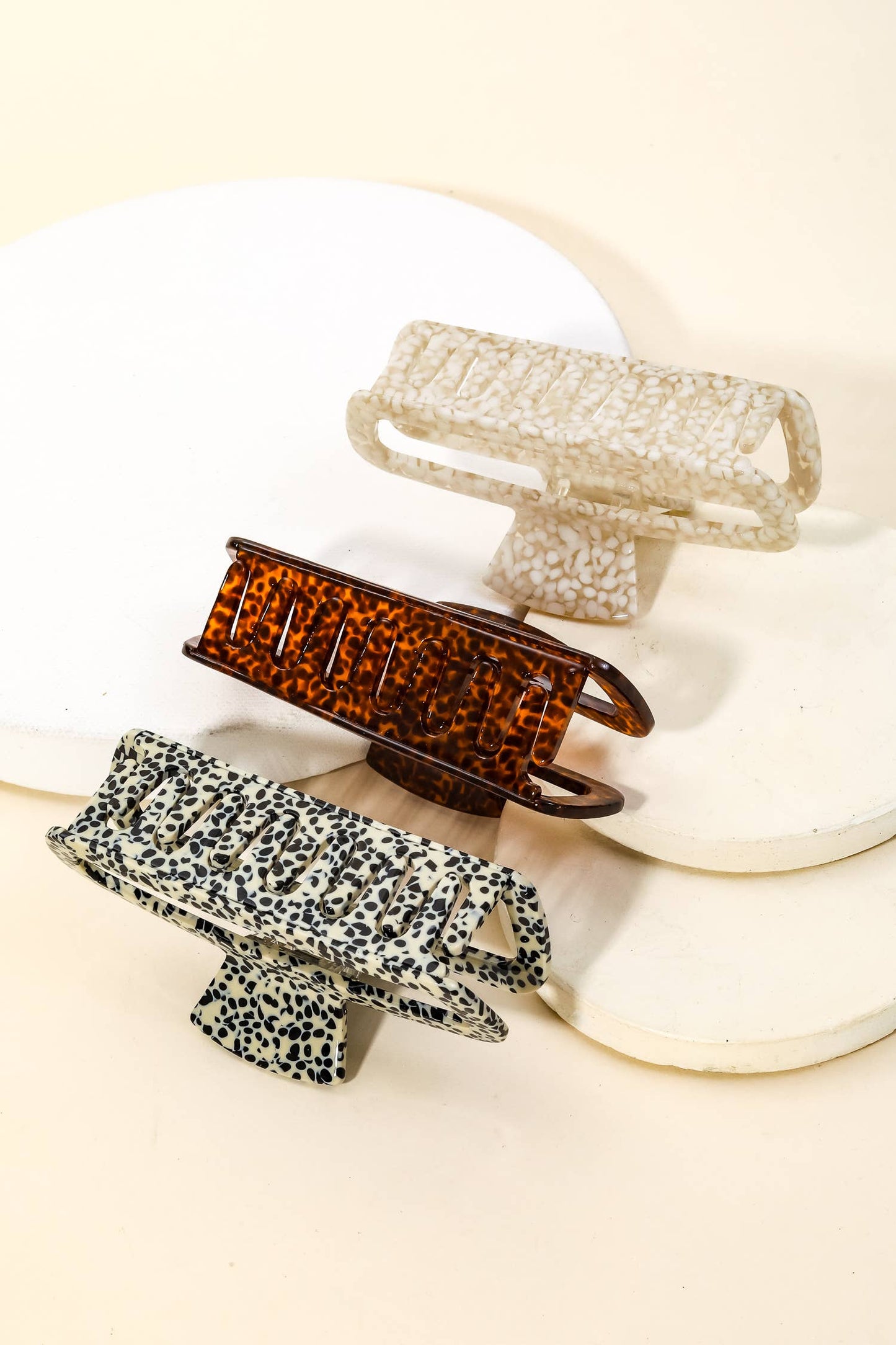 Assorted Acetate Pattern Rectagle Hair Claw Set: MULTI
