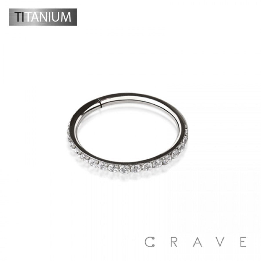 Implant Grade Solid Titanium CZ Paved Hinged Hoop Ring