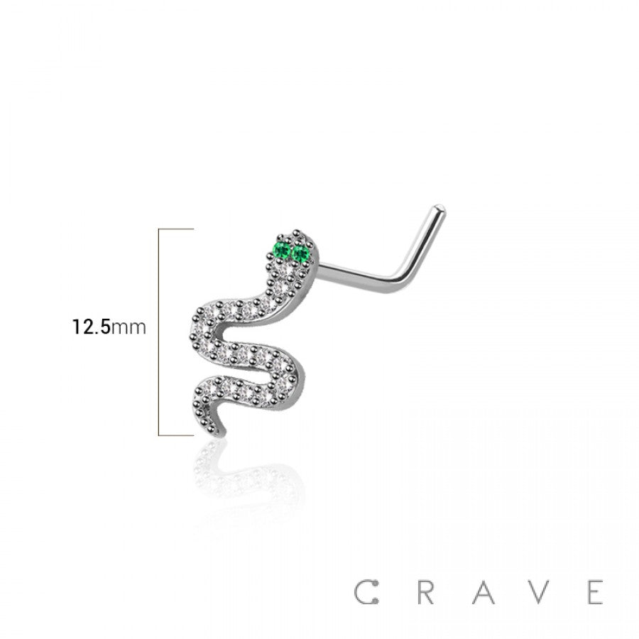 Green Eyed CZ Gem Paved Snake Nose Ring