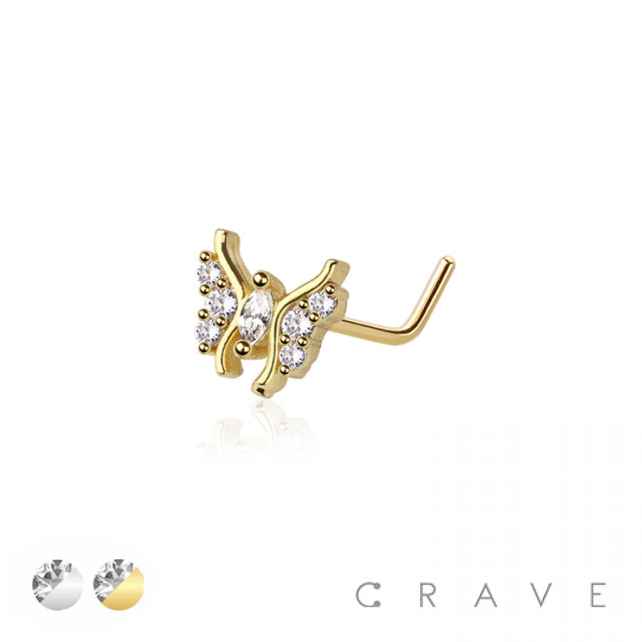 Butterfly Gemstone 316L Surgical Steel L Shaped Nose Ring