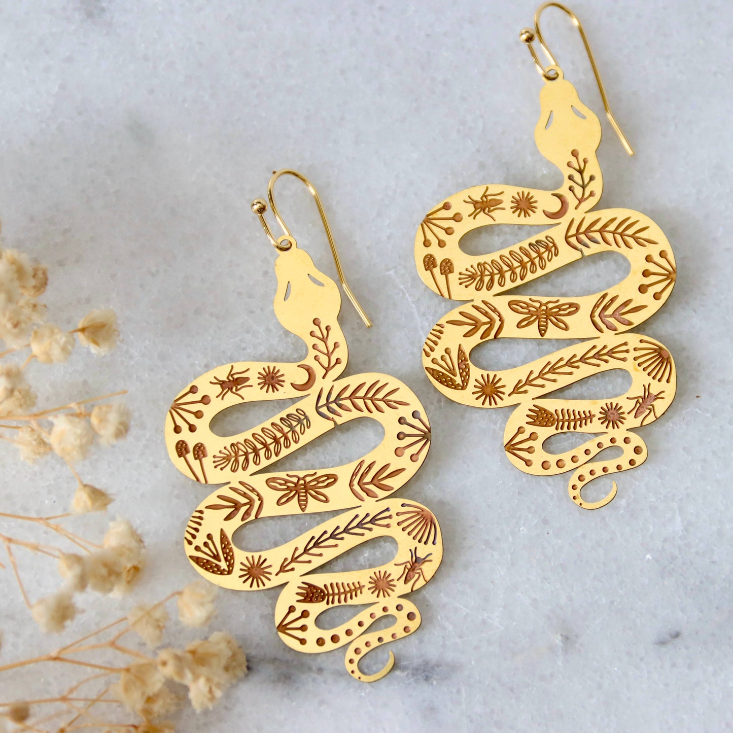 Mesa Blue - Brass Garden Snake Earrings
