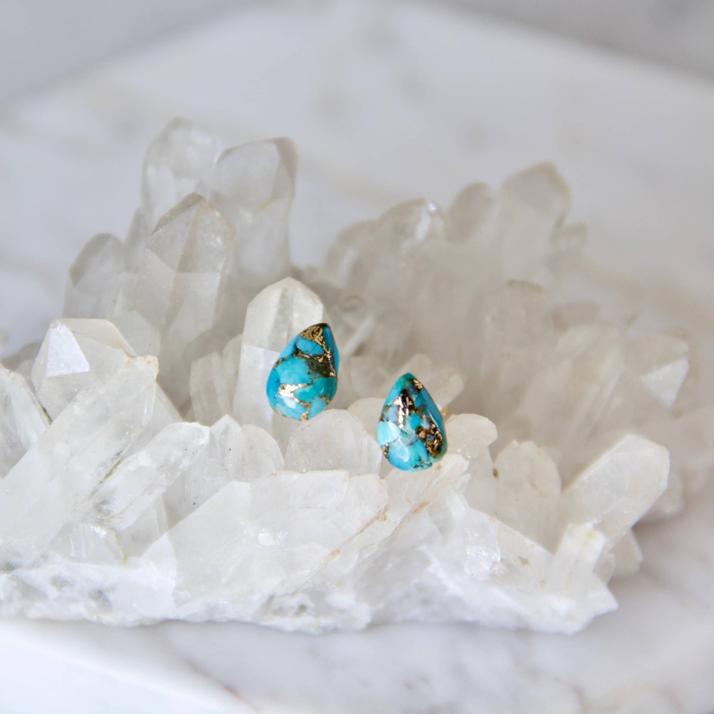 Mesa Blue - Copper Turquoise Stud Earrings - Teardrop