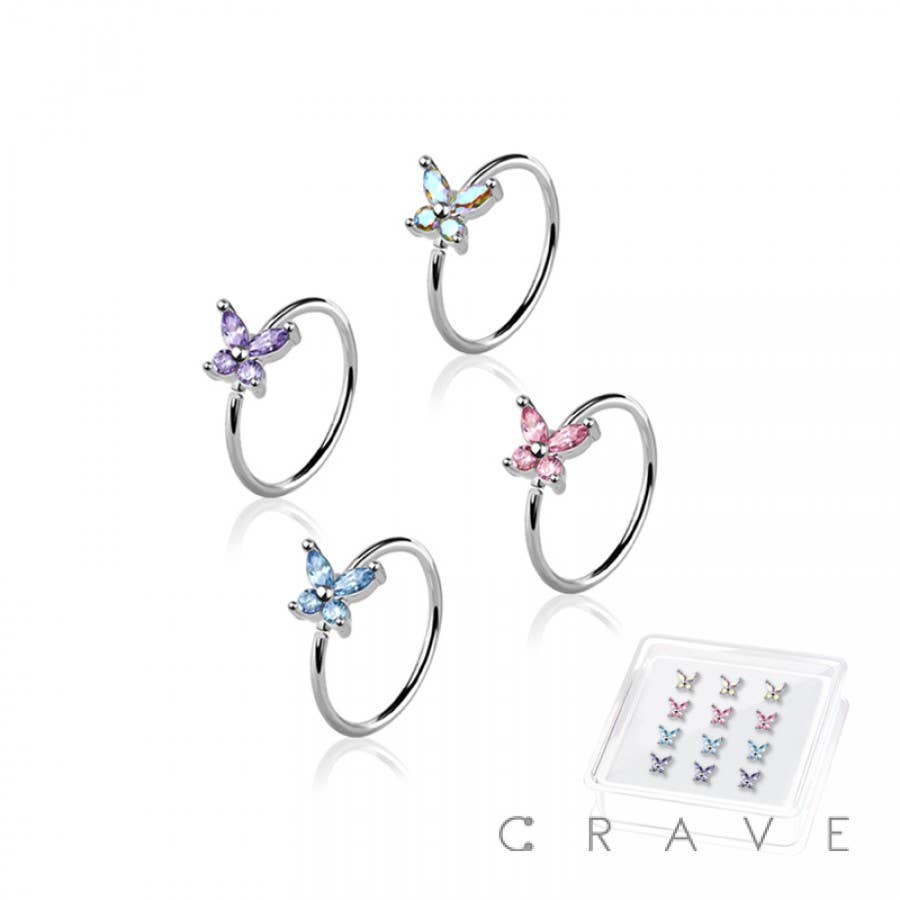 CZ Butterfly 316L SS Nose Hoop -individual
