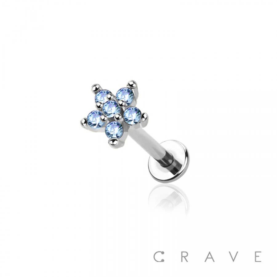 Blue Flower CZ STONE TOP 316L SURGICAL STEEL INTERNALLY THREADED