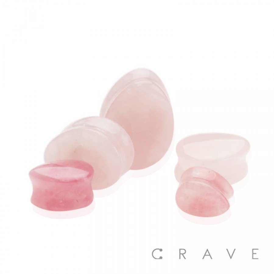 Tear Drop Rose Quartz Stone Double Flared Saddle Plugs