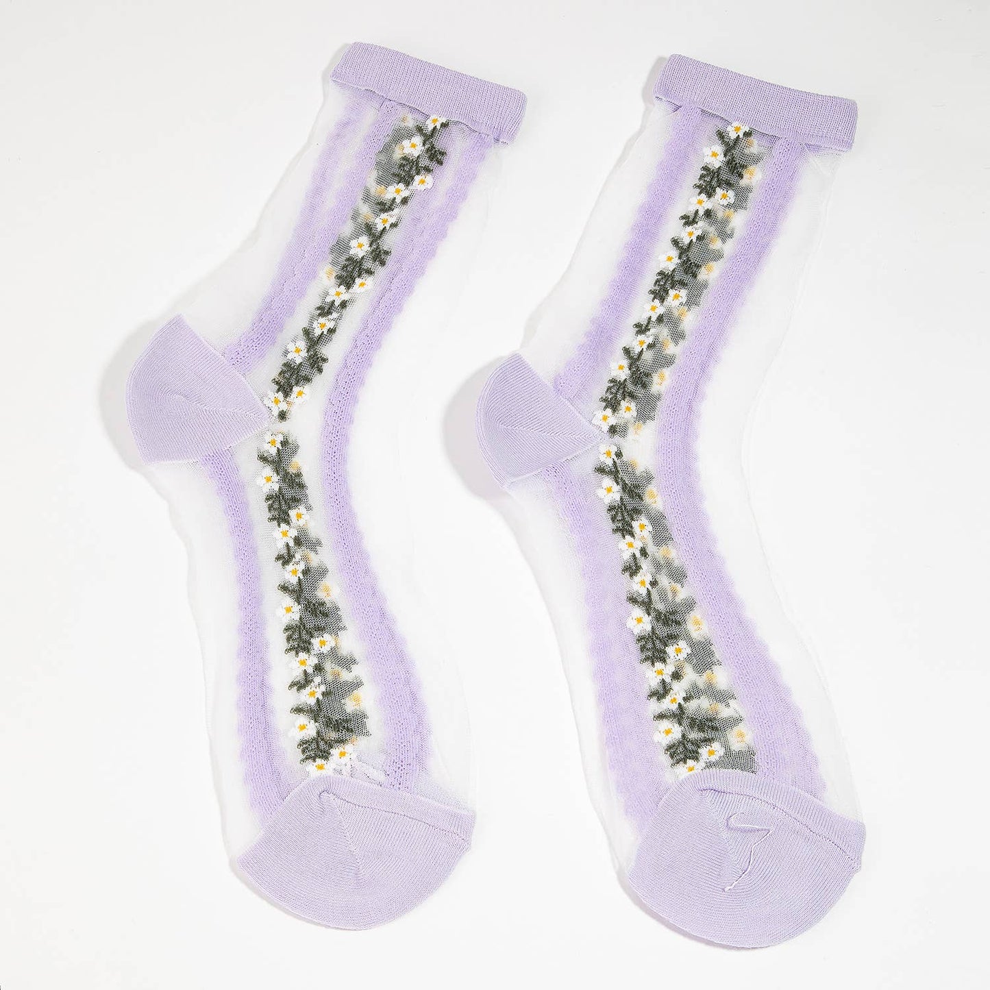 Purple Flower Print Fashion Sheer Socks