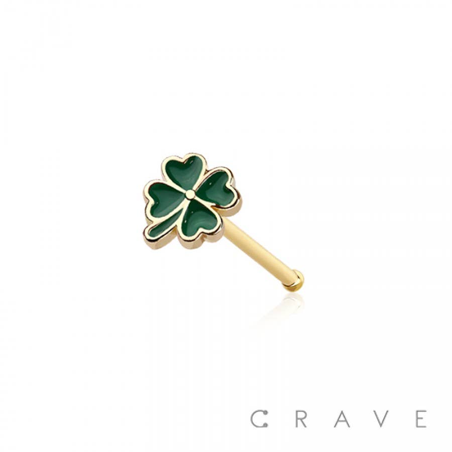 LUCKY CLOVER TOP ENAMEL 316L SURGICAL STEEL NOSE BONE STUD