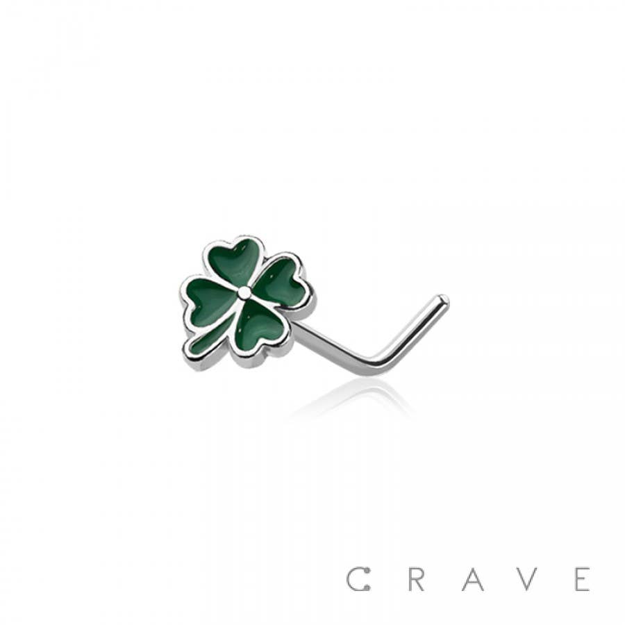 Lucky Clover 316L SS L-SHAPE Nose Ring