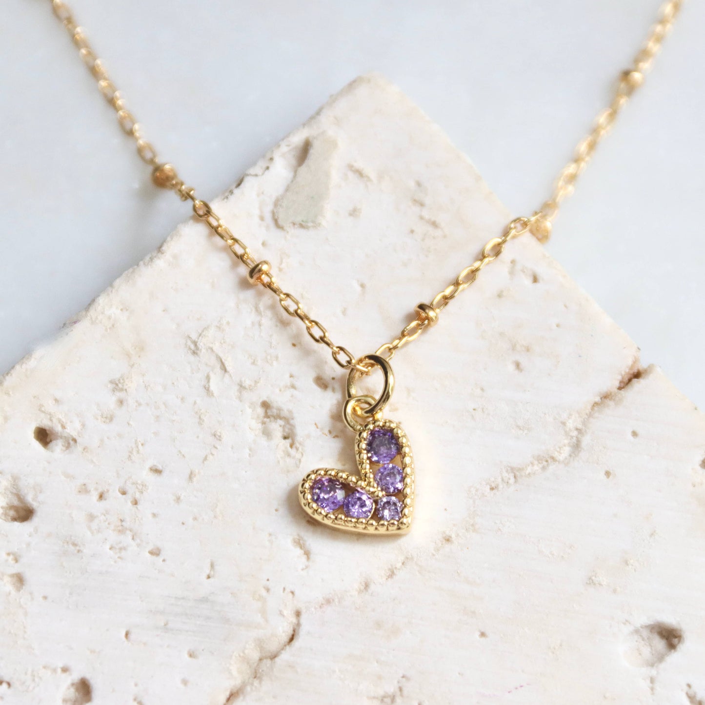 Sideways CZ Heart Drop Necklace