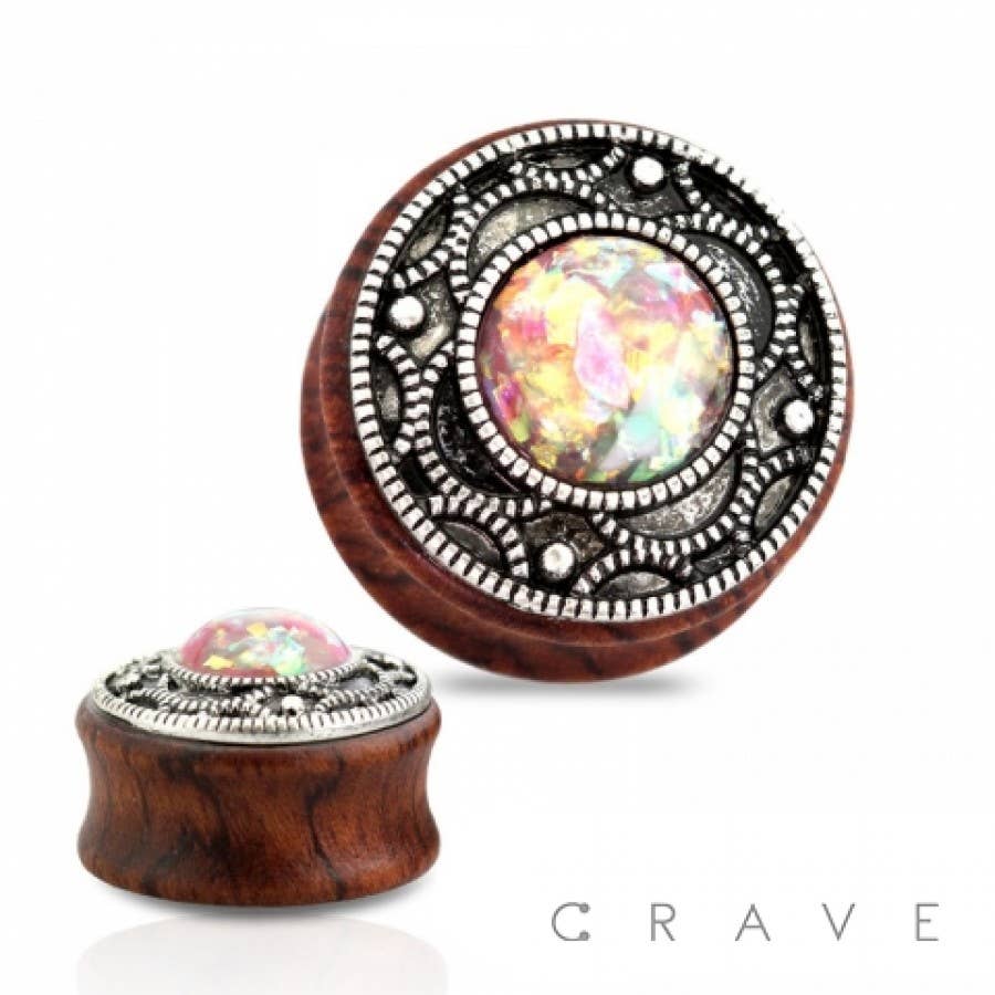 Antique Filigree Opal Double Flared Tunnel Plugs