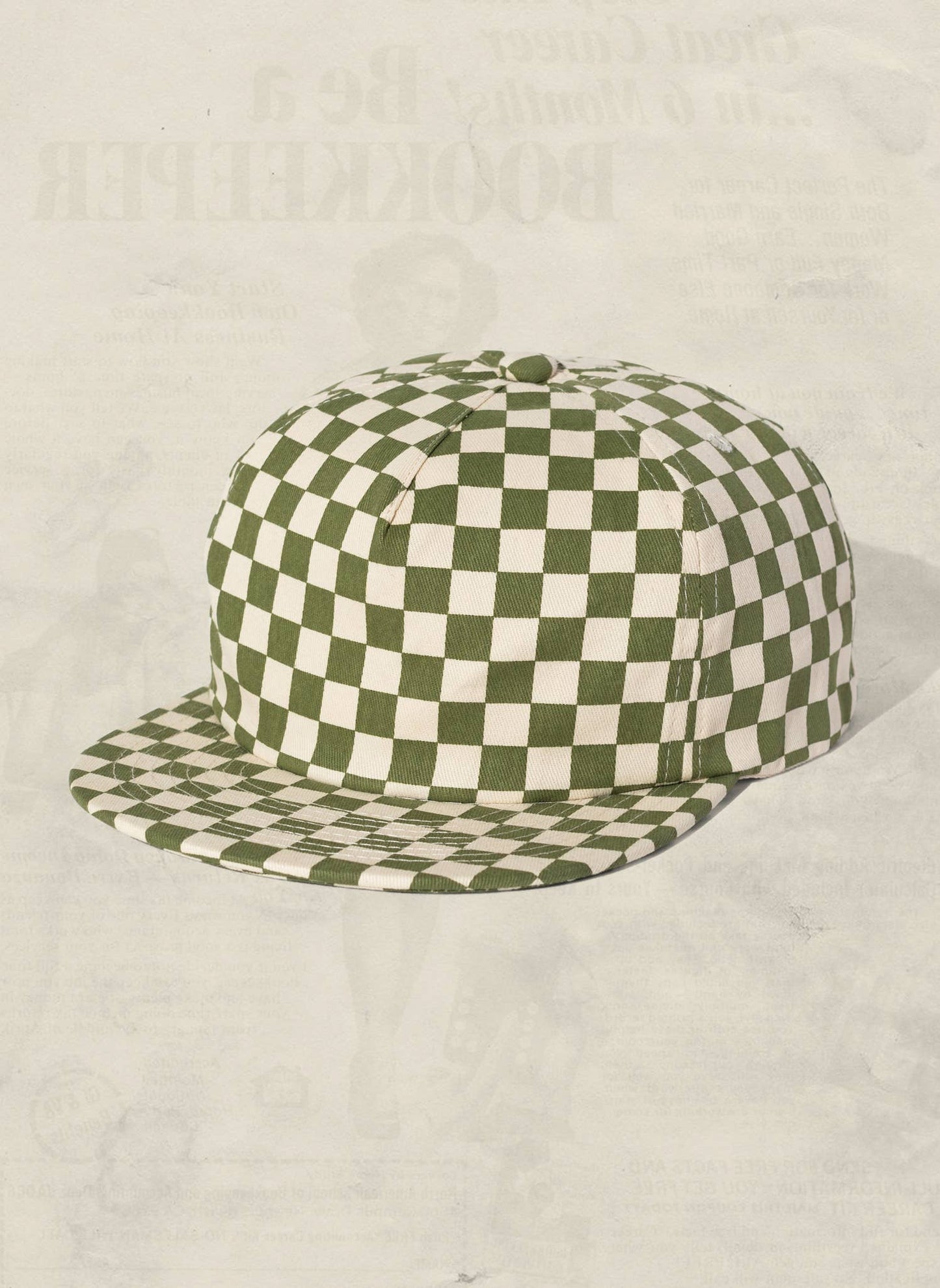 Kids Checkerboard Flat Bill Hat in Cactus