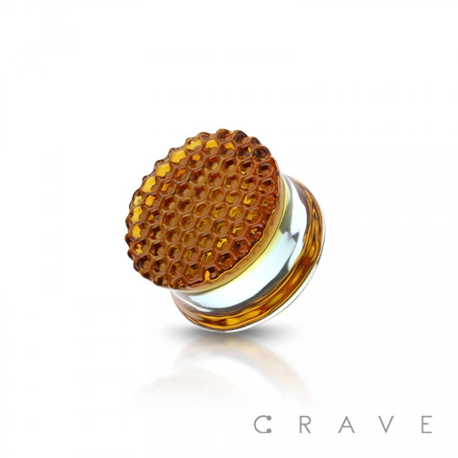 Honeycomb Amber Double Flared Plugs