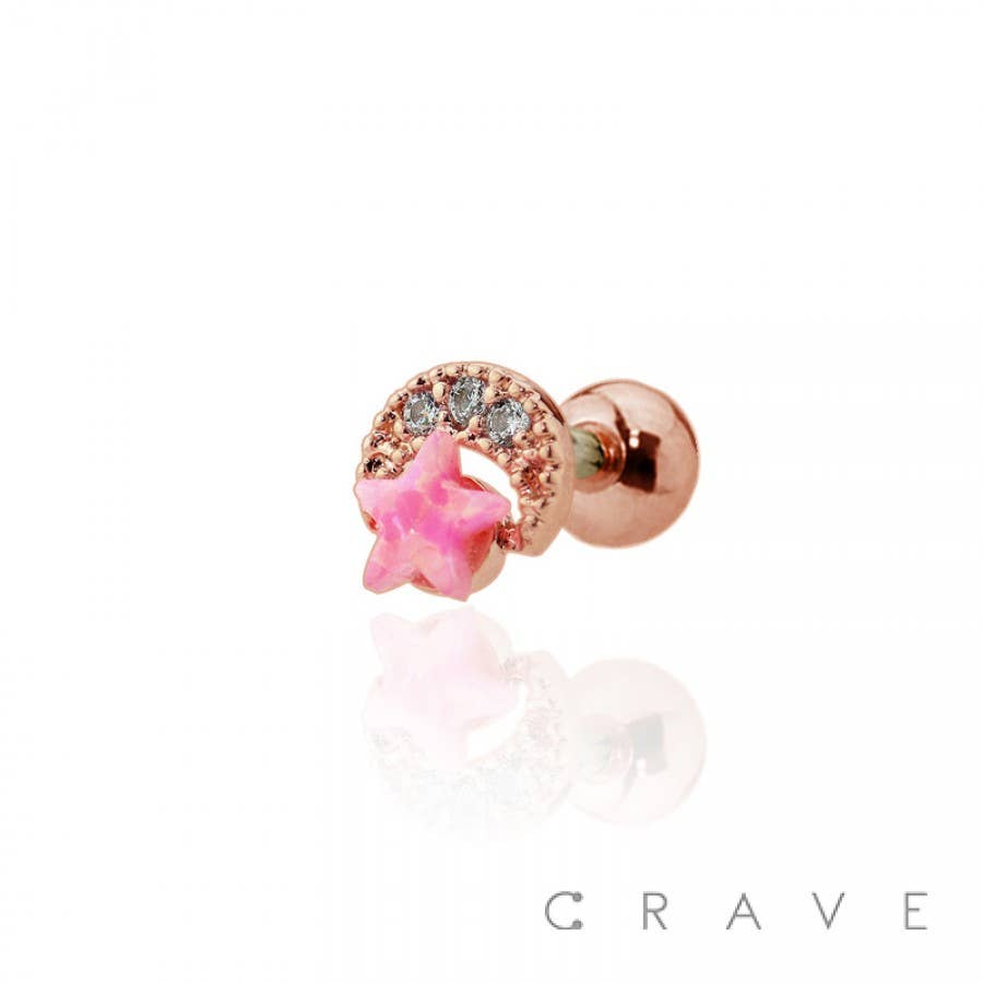 Rose Gold Moon With Opal Star Cartilage Barbell
