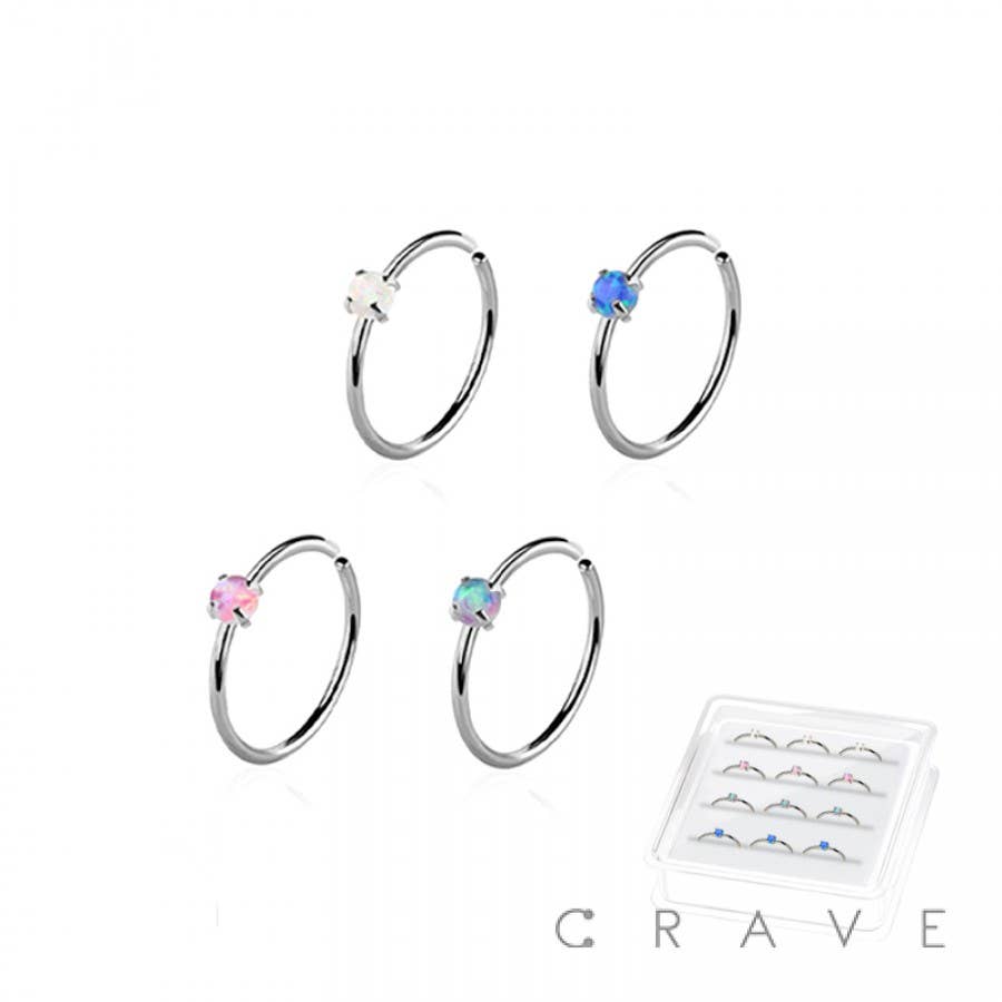 Sterling Silver Individual Opal Hoop Nose Ring