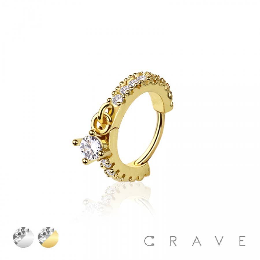 DANGLE ROUND GEM 316L SURGICAL STEEL HINGED SEGMENT HOOP RIN