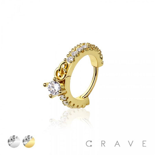 DANGLE ROUND GEM 316L SURGICAL STEEL HINGED SEGMENT HOOP RIN