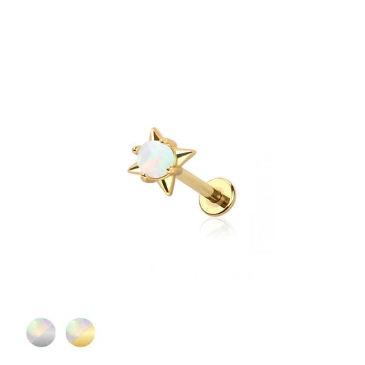 Gold Opal Star Top Threadless Labret Ring-Body Jewelry